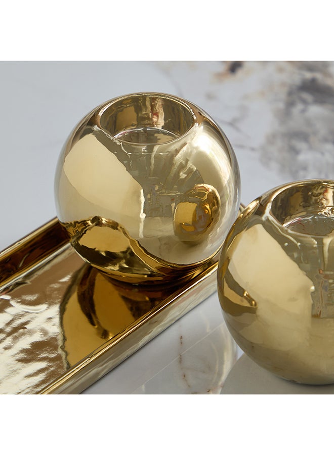 Home Box Gold Ceramic Tealight Candleholder Set for Home - Image 3